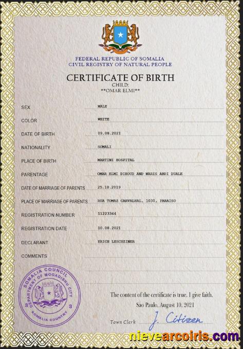 Somalia vital record birth certificate